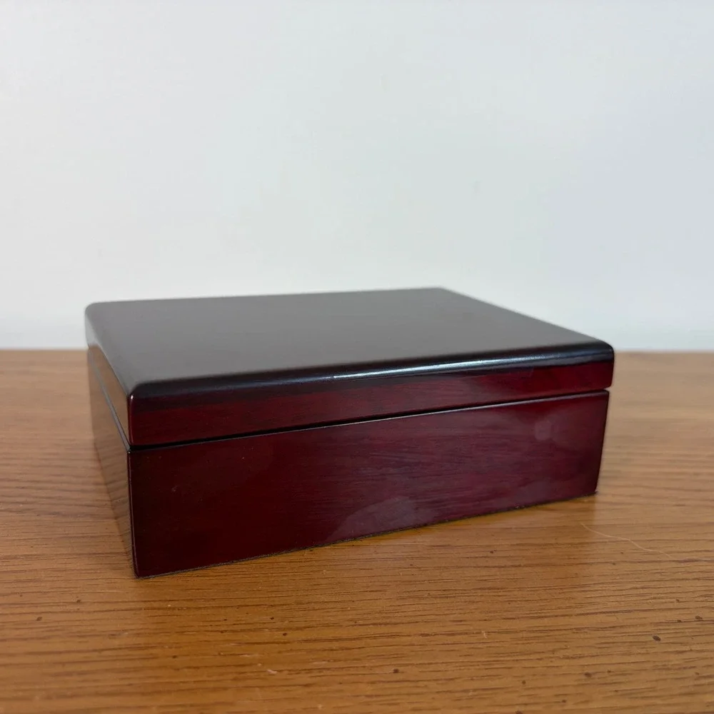 Gloss Finish  Cherry Wood Finish Jewelry Box Small Mirror Ring Organizer Box